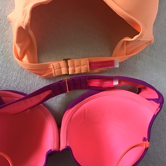 Victoria Secret 36 D Bikini Tops Underwire Bright Purple Neon Orange - Picture 7 of 7